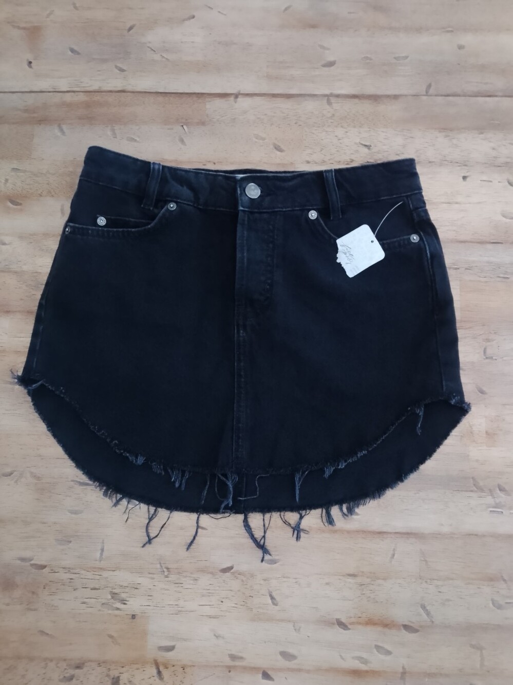 Free People Black Distressed Denim Mini Skirt NWT